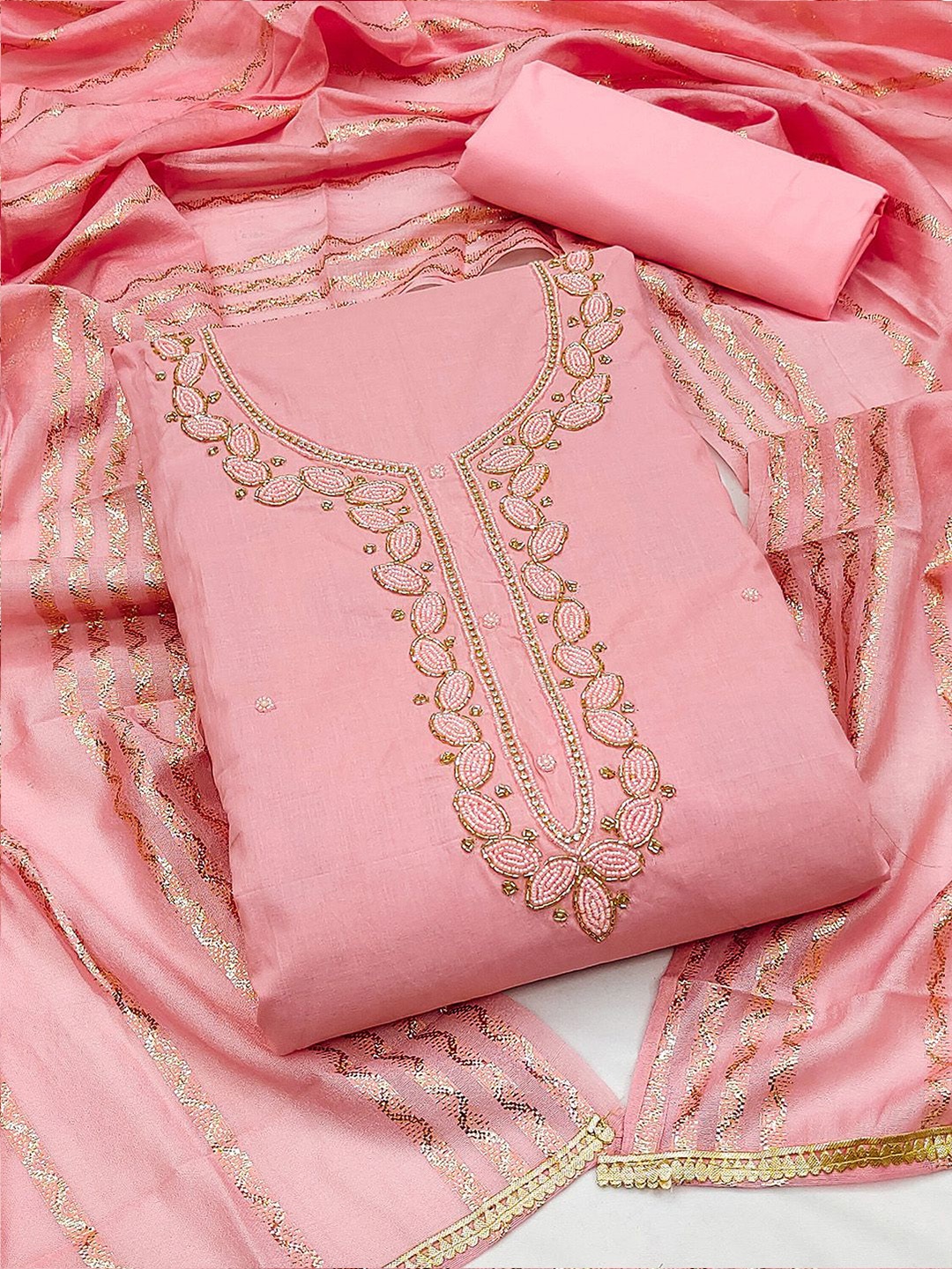 

KALINI Embroidered Unstitched Dress Material, Pink