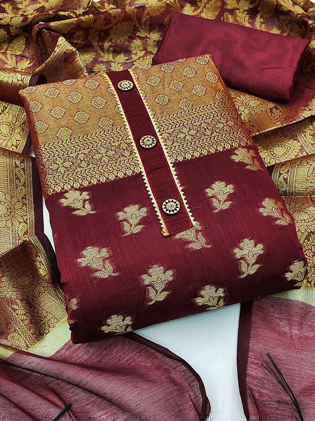 

KALINI Woven Design Unstitched Dress Material, Maroon