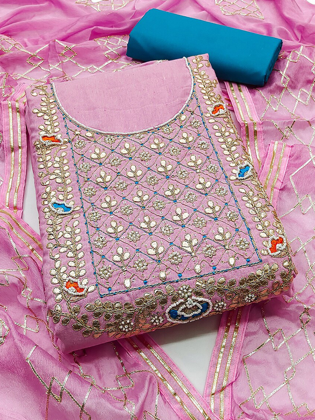 

KALINI Embroidered Unstitched Dress Material, Pink