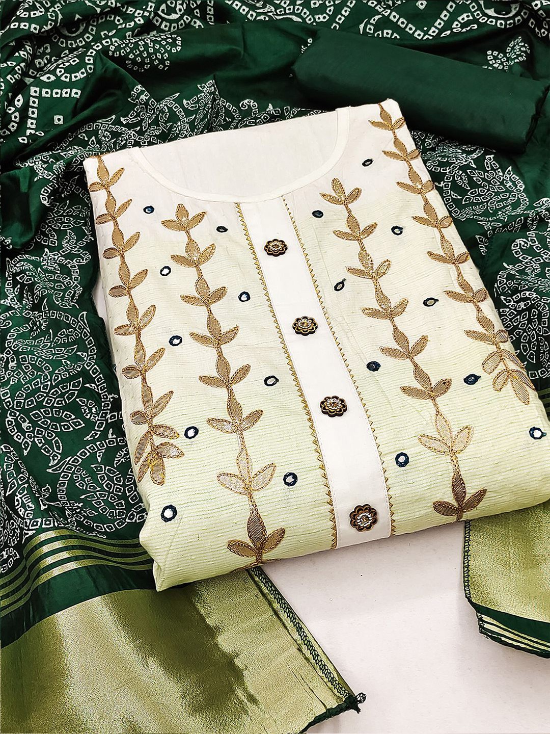 

KALINI Floral Embroidered Unstitched Dress Material, Green