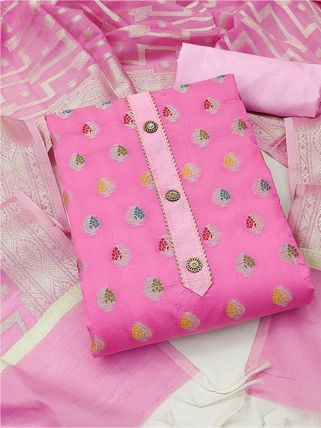 

KALINI Ethnic Motifs Woven Design Unstitched Dress Material, Pink