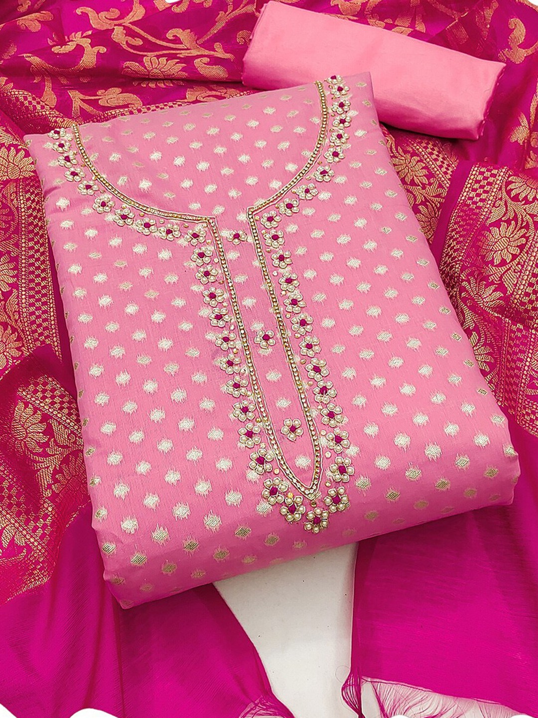

KALINI Geometric Woven Design Unstitched Dress Material, Pink