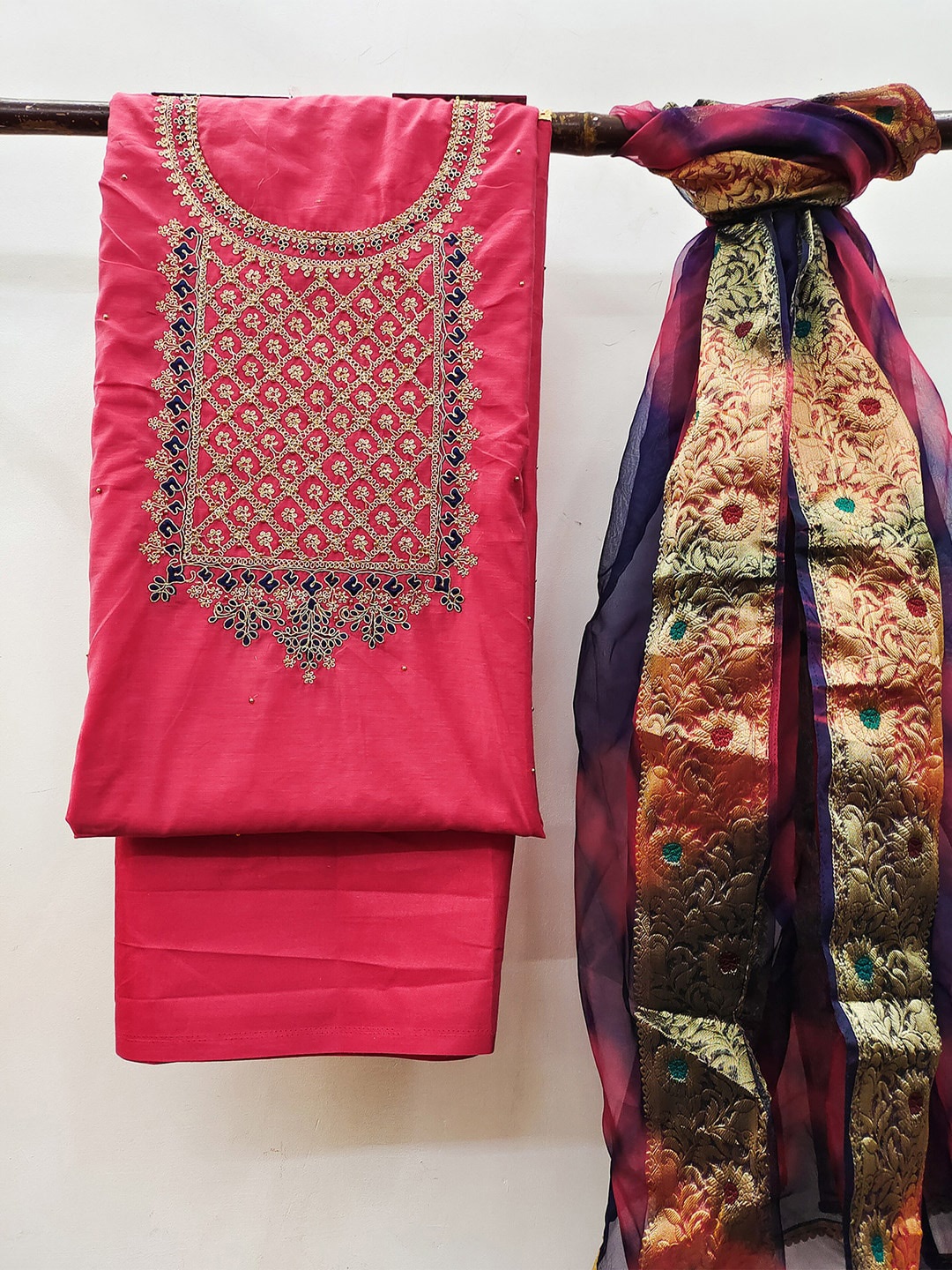 

KALINI Embroidered Unstitched Dress Material, Pink