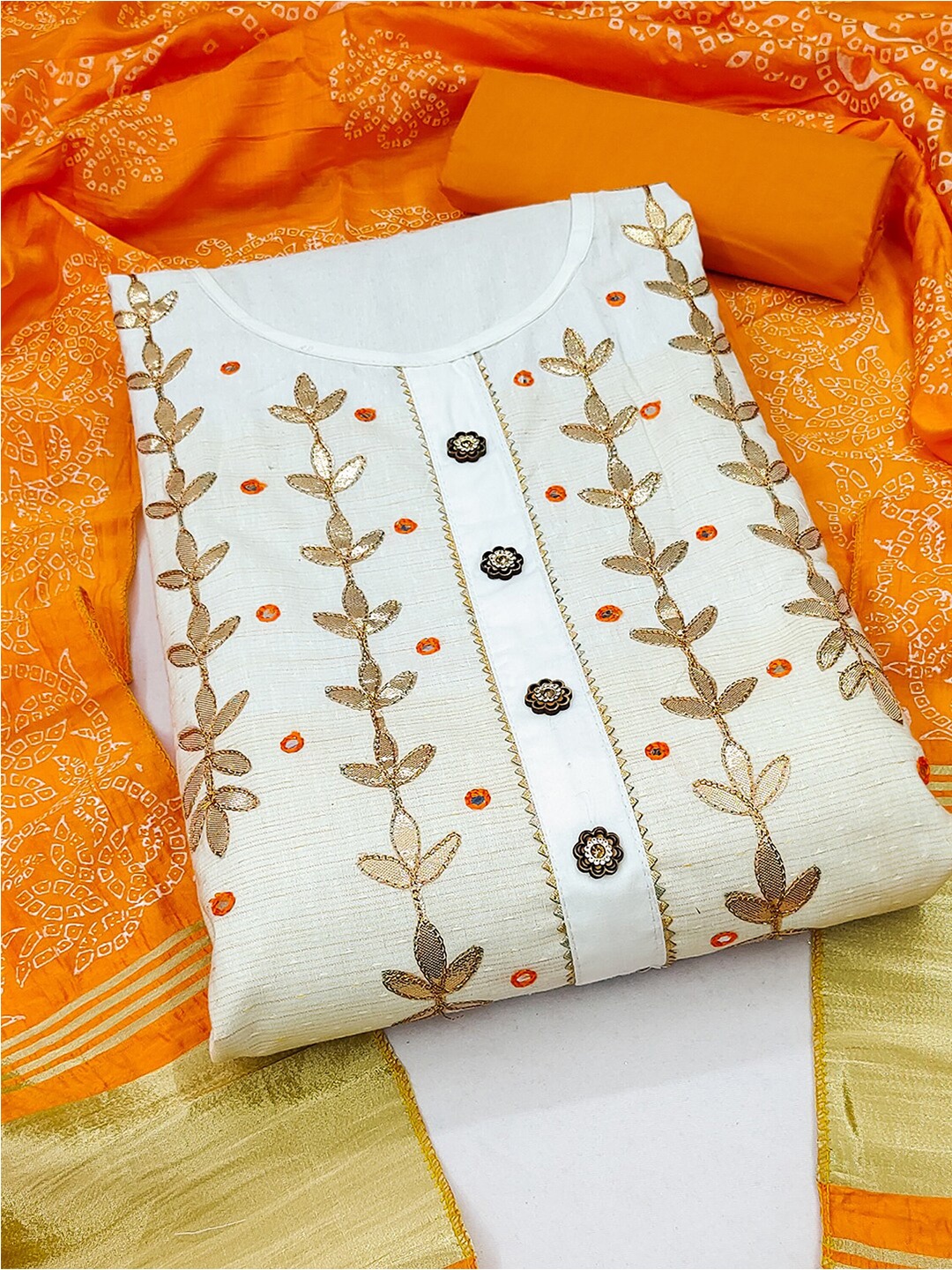 

KALINI Floral Embroidered Unstitched Dress Material, Orange
