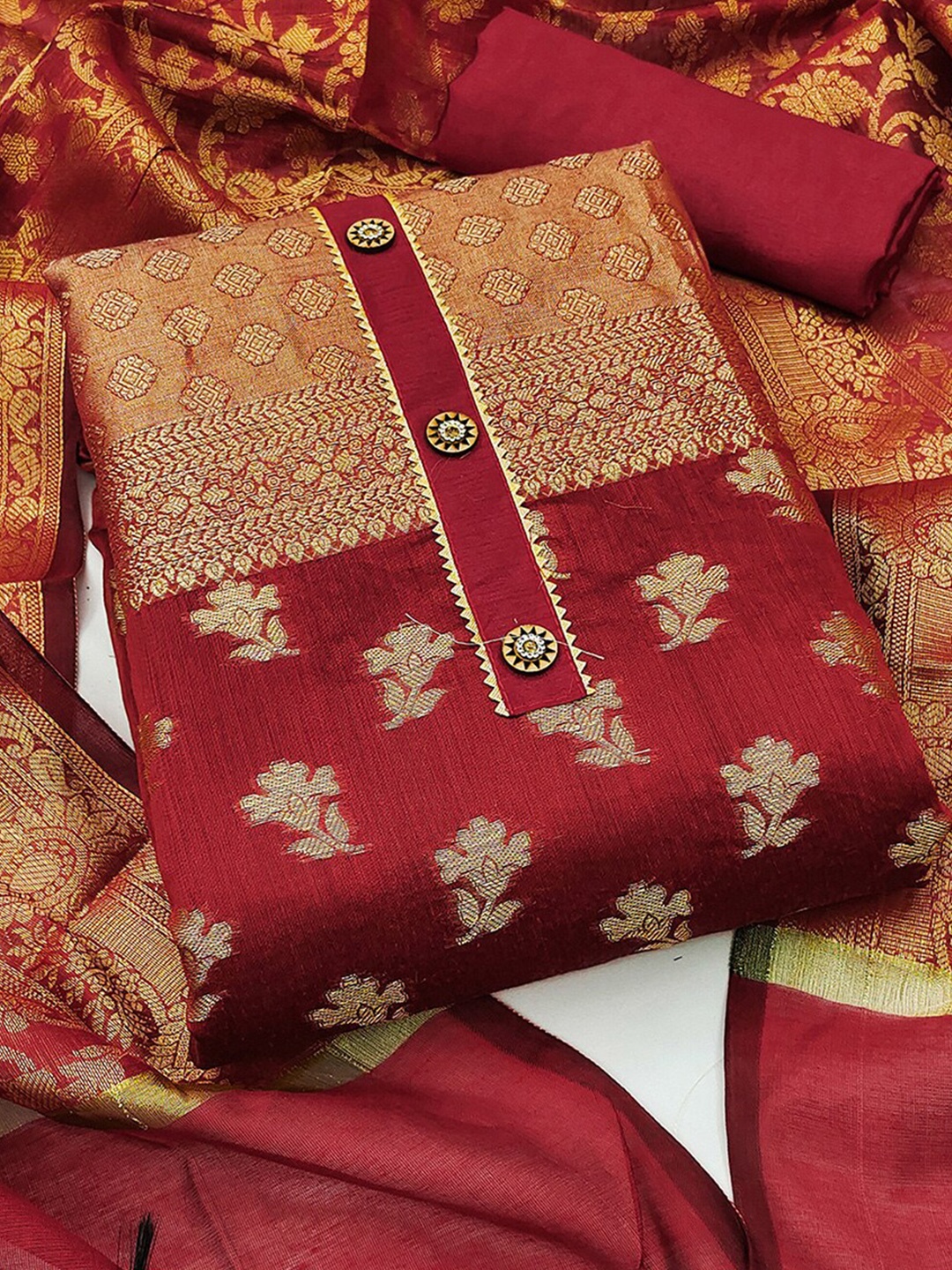 

KALINI Woven Design Jacquard Unstitched Dress Material, Maroon