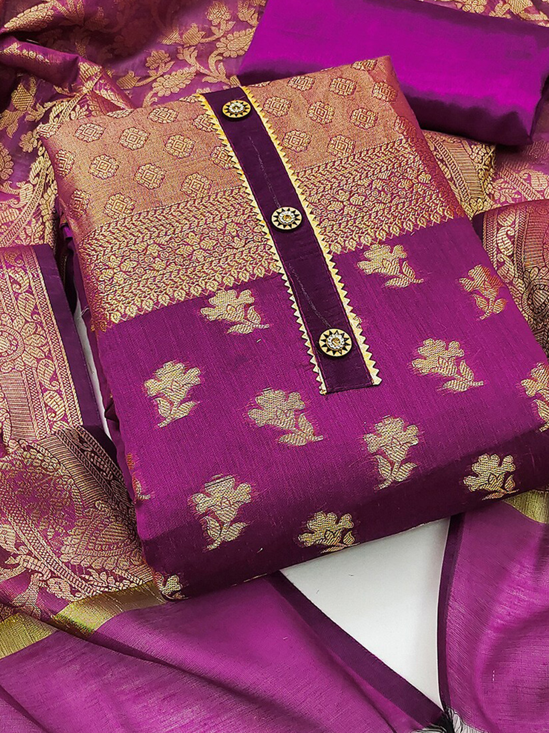 

KALINI Woven Design Unstitched Dress Material, Magenta