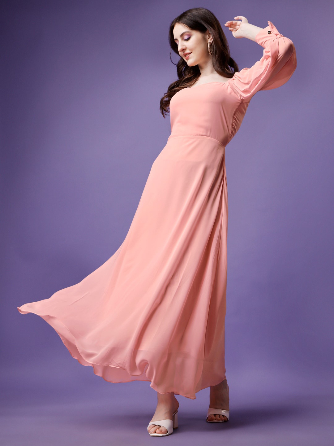 

Femvy Cuffed Sleeves Maxi Dress, Peach