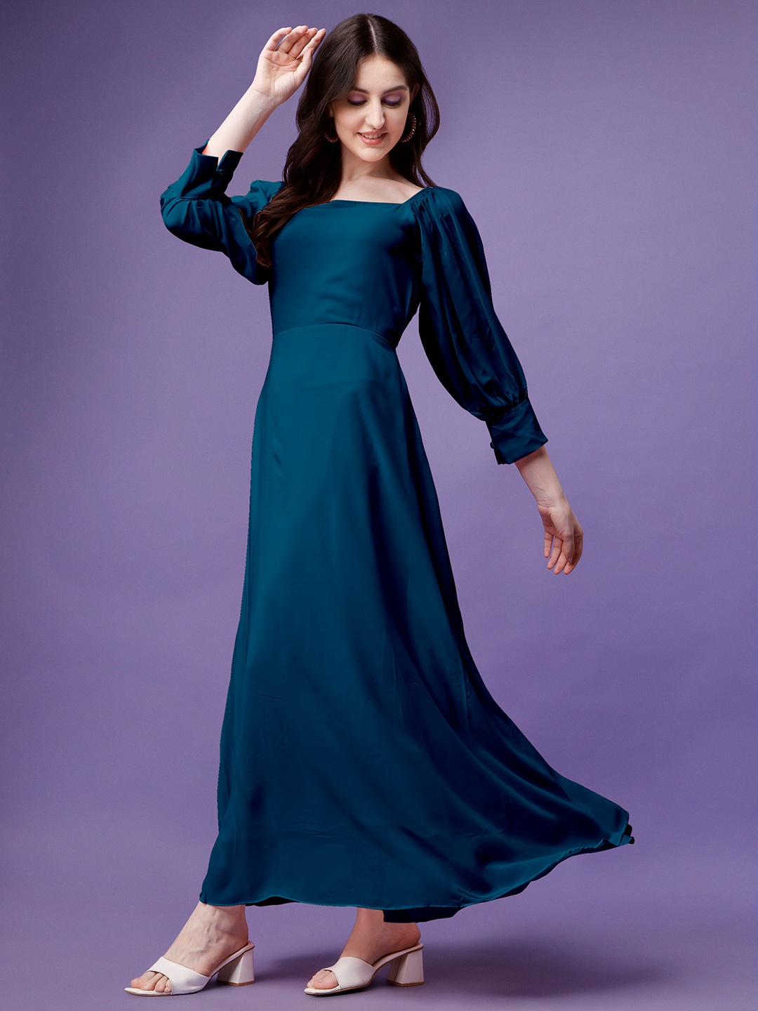 

Femvy Puff Sleeve Georgette Maxi Dress, Teal