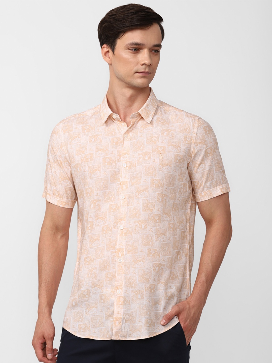 

SIMON CARTER LONDON Tropical Printed Slim Fit Pure Cotton Casual Shirt, White