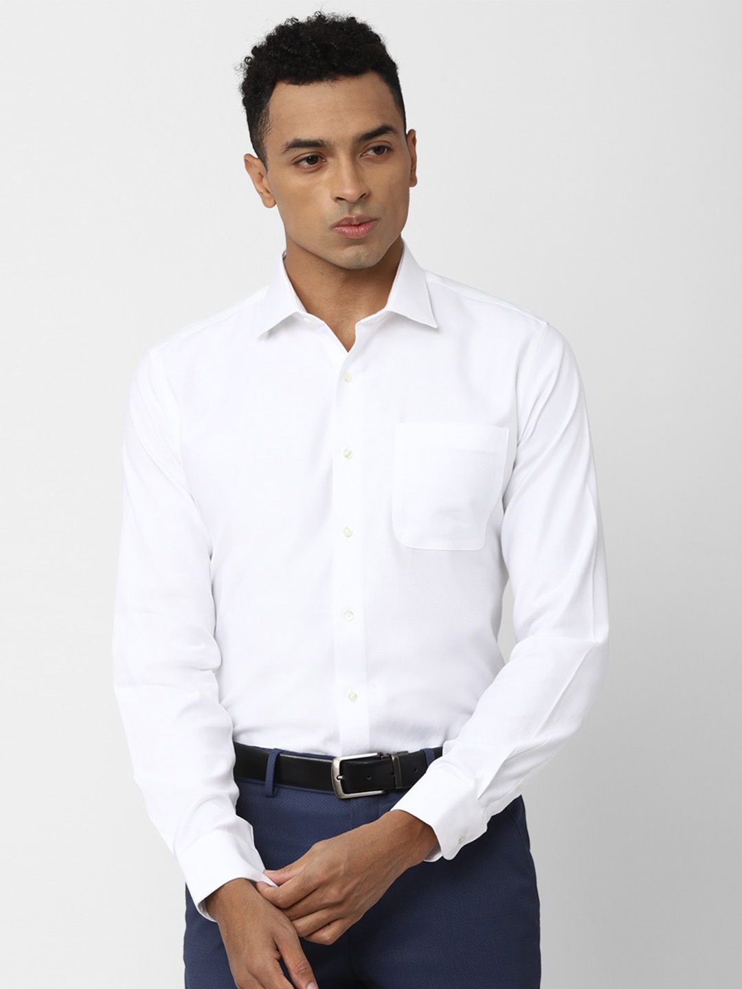 

Van Heusen World Wear Slim Fit Self Design Pure Cotton Formal Shirt, White