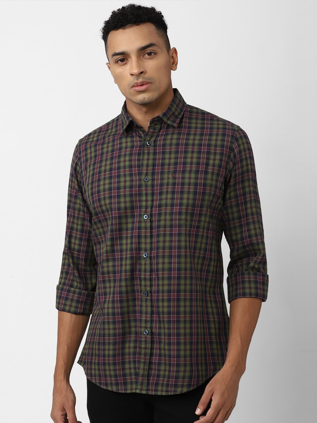

Van Heusen Sport Tartan Checks Slim Fit Cotton Casual Shirt, Olive