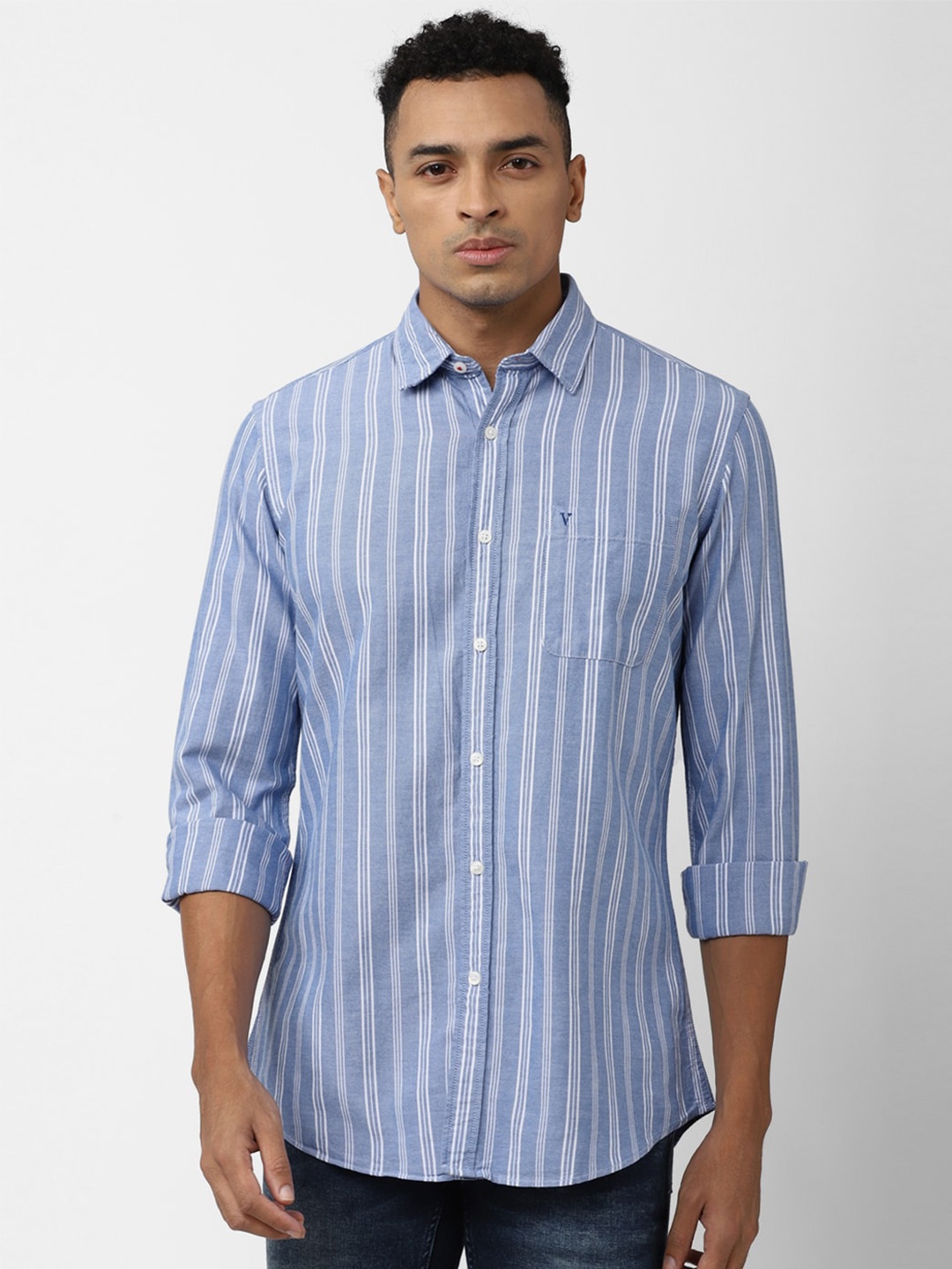 

Van Heusen Sport Striped Slim Fit Cotton Casual Shirt, Blue