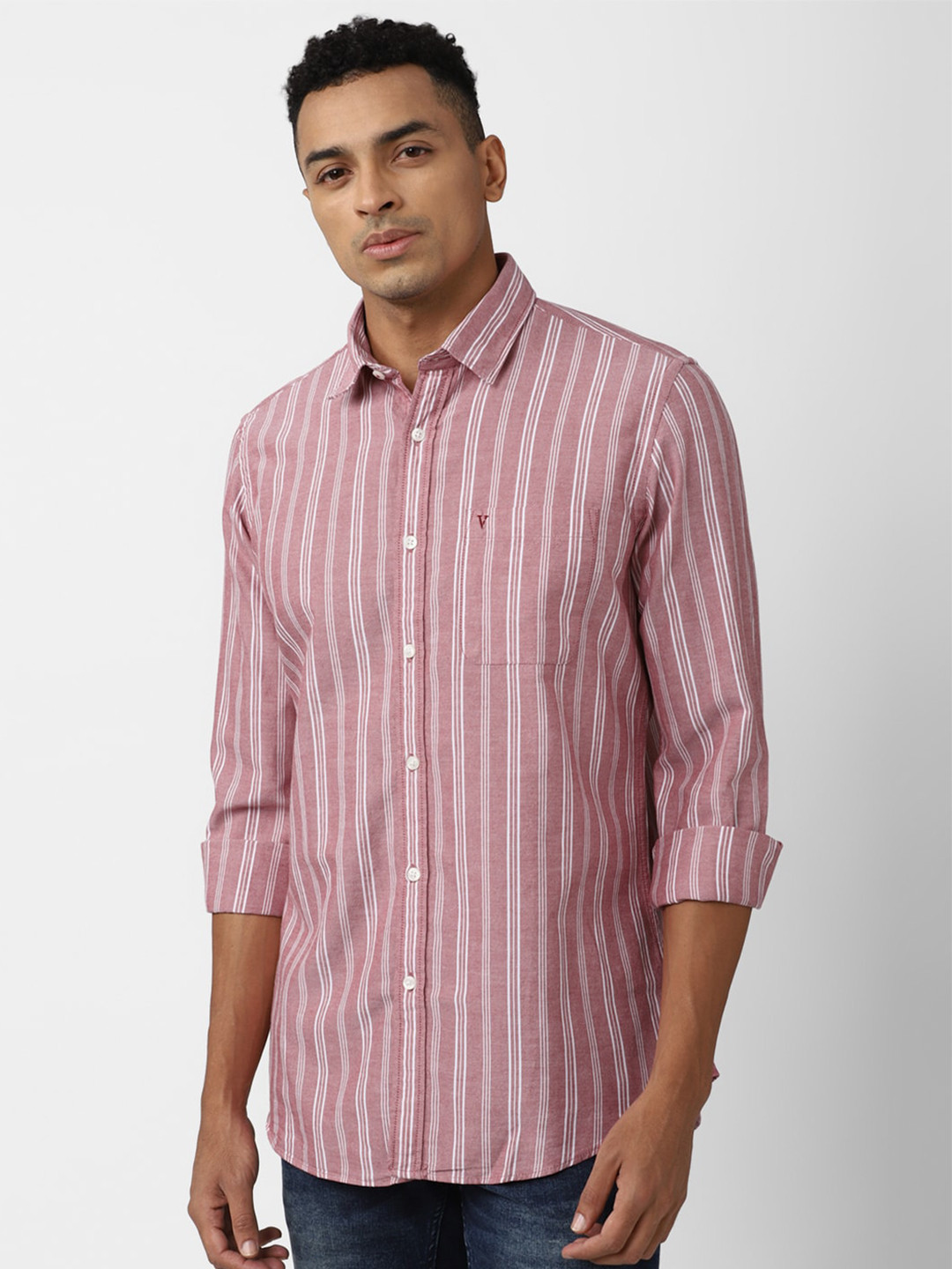 

Van Heusen Sport Slim Fit Opaque Striped Pure Cotton Casual Shirt, Pink