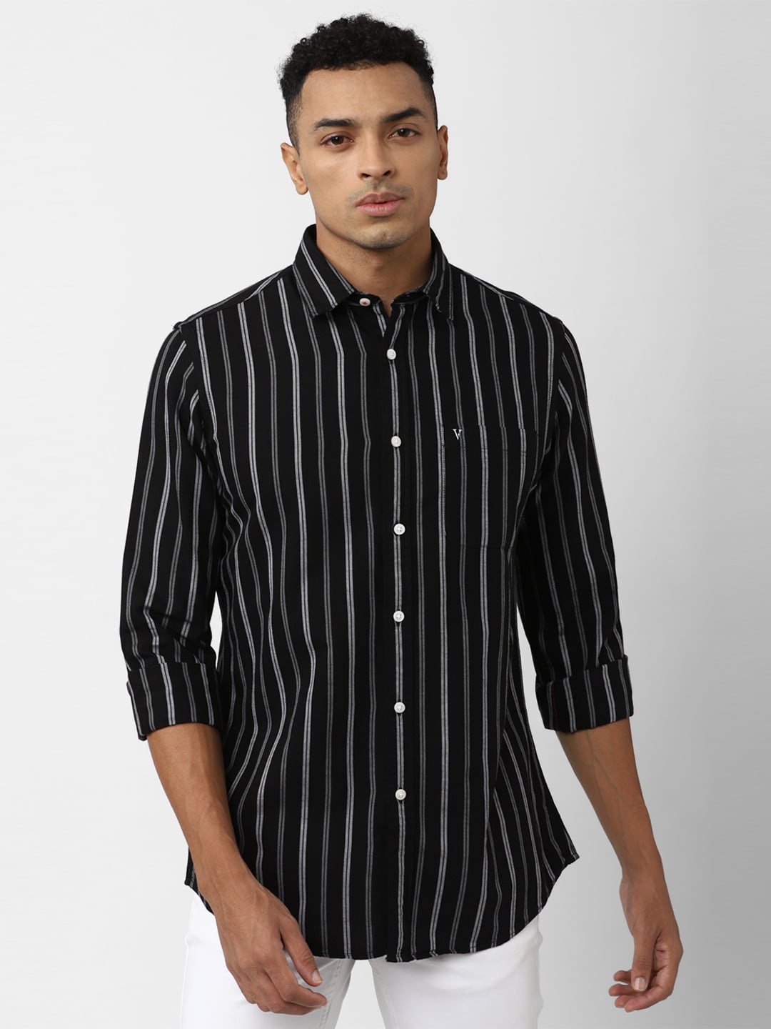 

Van Heusen Sport Long Sleeves Slim Fit Striped Casual Cotton Shirt, Black