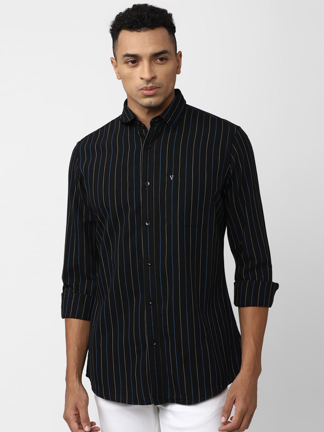 

Van Heusen Sport Slim Fit Striped Cotton Casual Shirt, Black