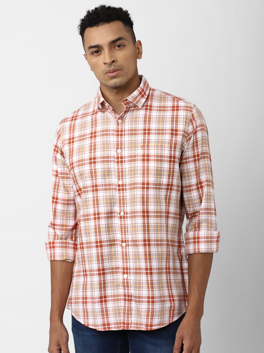 

Van Heusen Sport Tartan Checks Slim Fit Cotton Casual Shirt, Orange