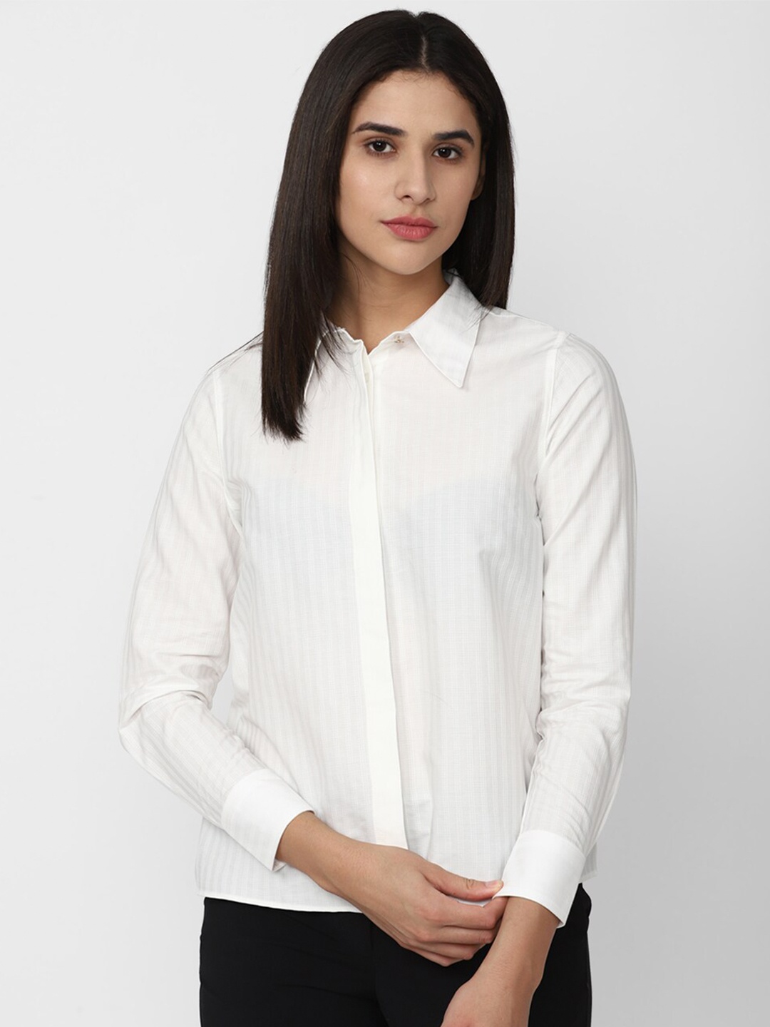 

Van Heusen Woman Pure Cotton Striped Formal Shirt, Off white
