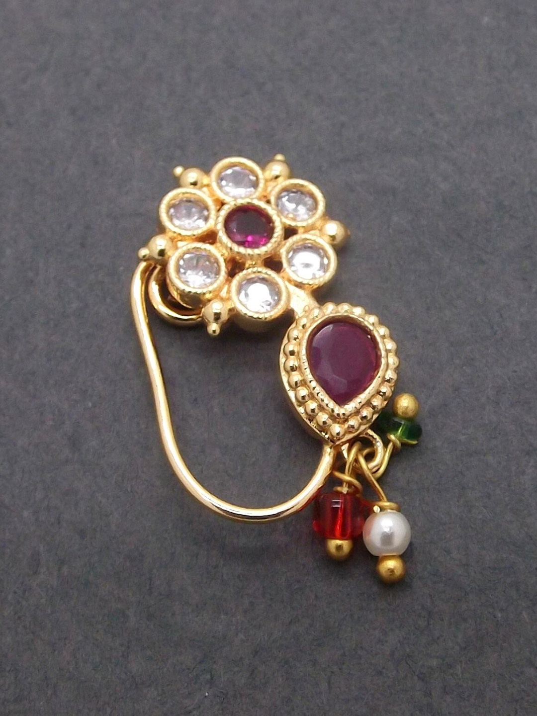 

FEMMIBELLA Gold-Plated Stone-Studded & Beaded Nosepin