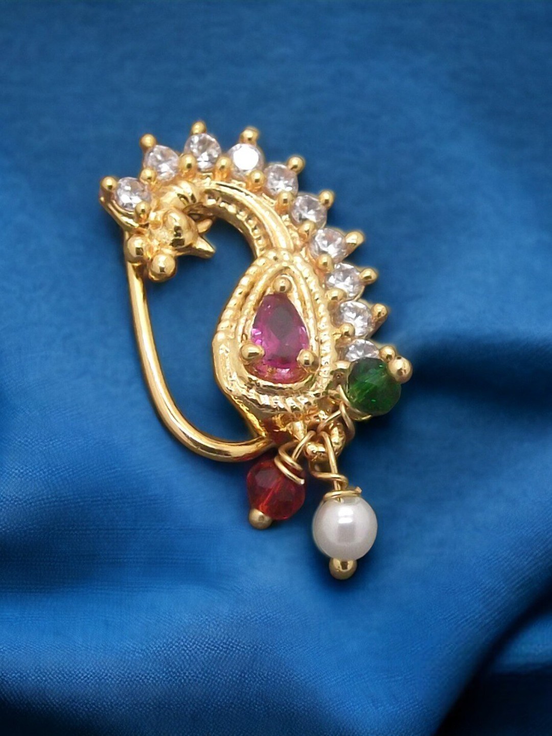 

FEMMIBELLA Gold-Plated Stone Studded Nose Ring