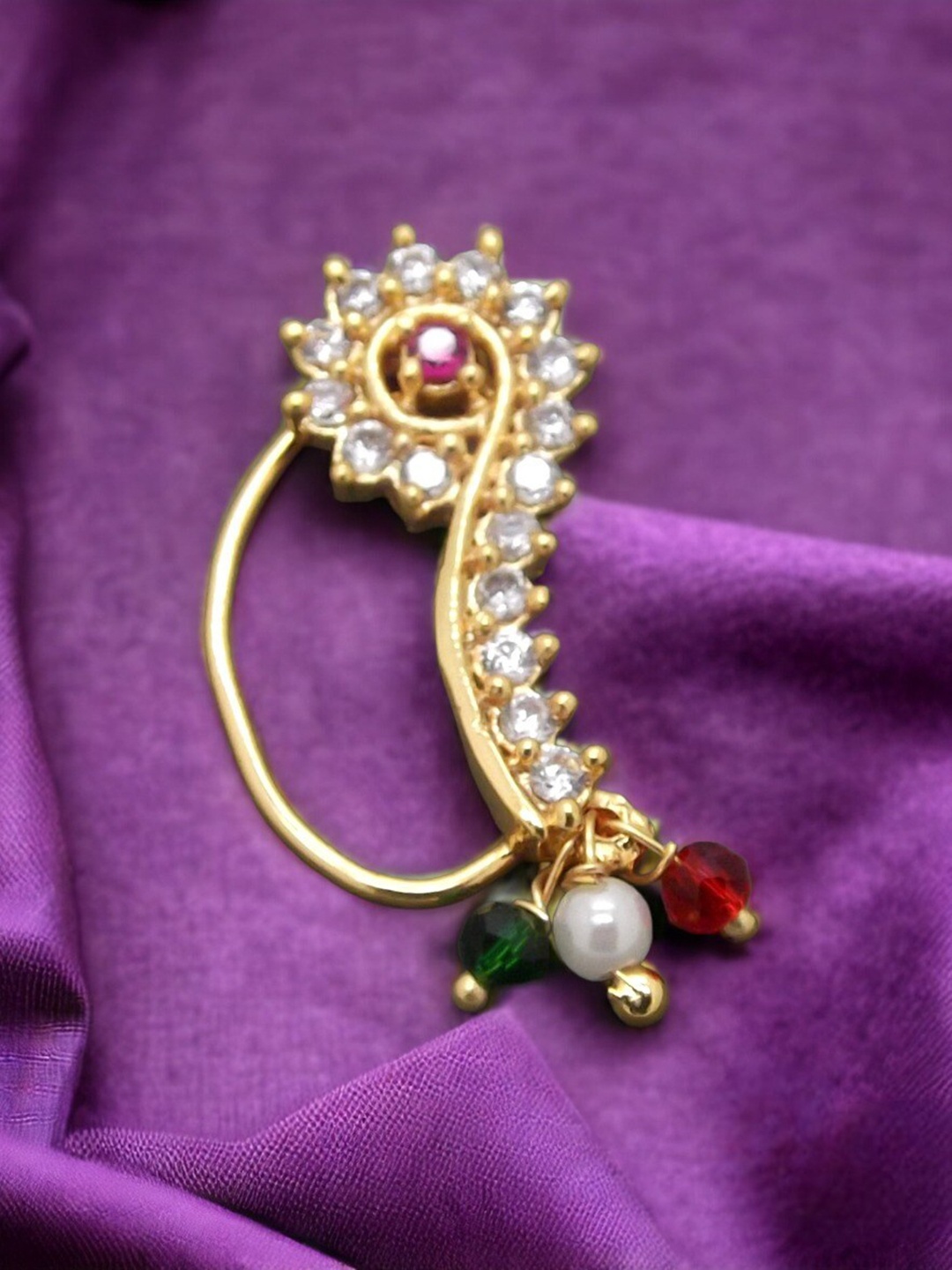 

FEMMIBELLA Gold-Plated Stone-Studded & Beaded Nosepin