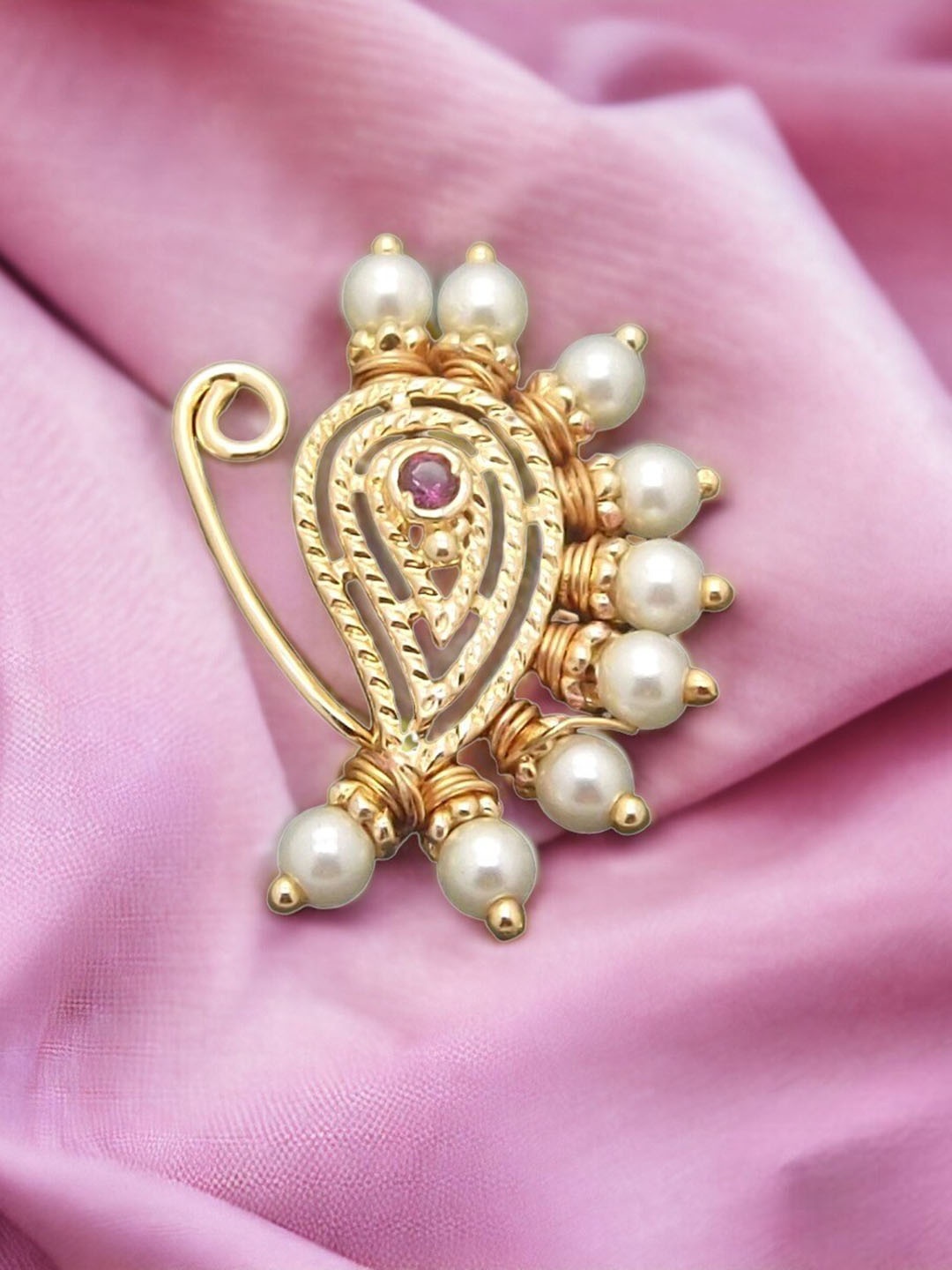 

FEMMIBELLA Gold-Plated Stone-Studded & Beaded Nosepin