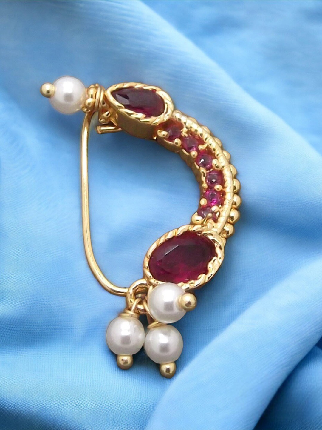 

FEMMIBELLA Gold-Plated Stone-Studded & Beaded Nosepin