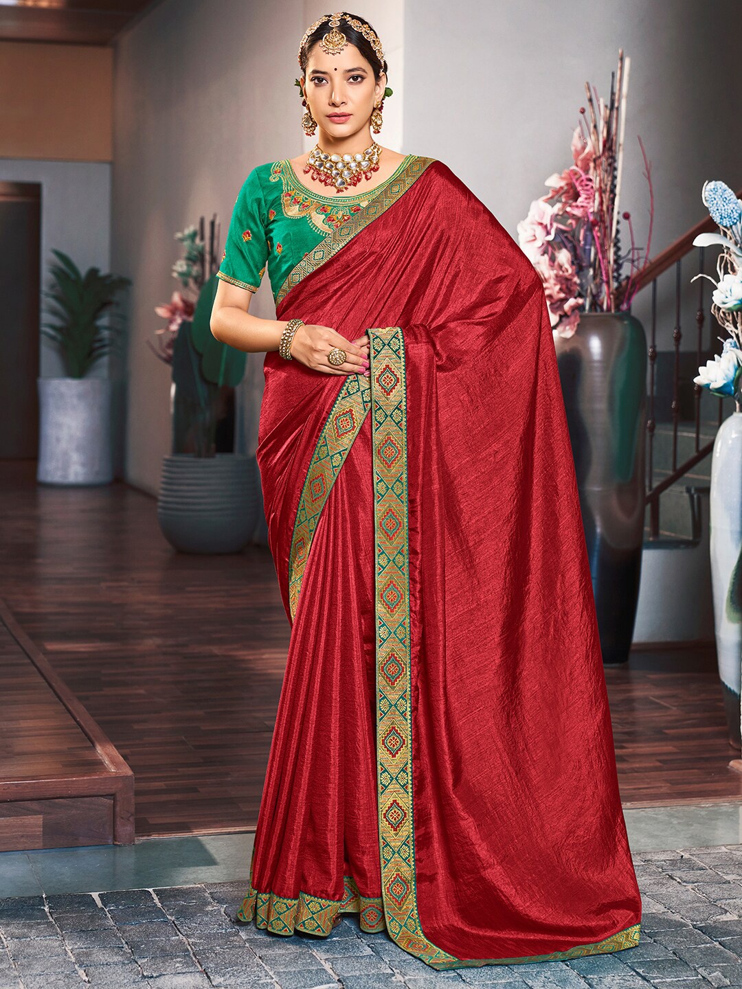 

Saree mall Embroidered Border Silk Blend Saree, Maroon