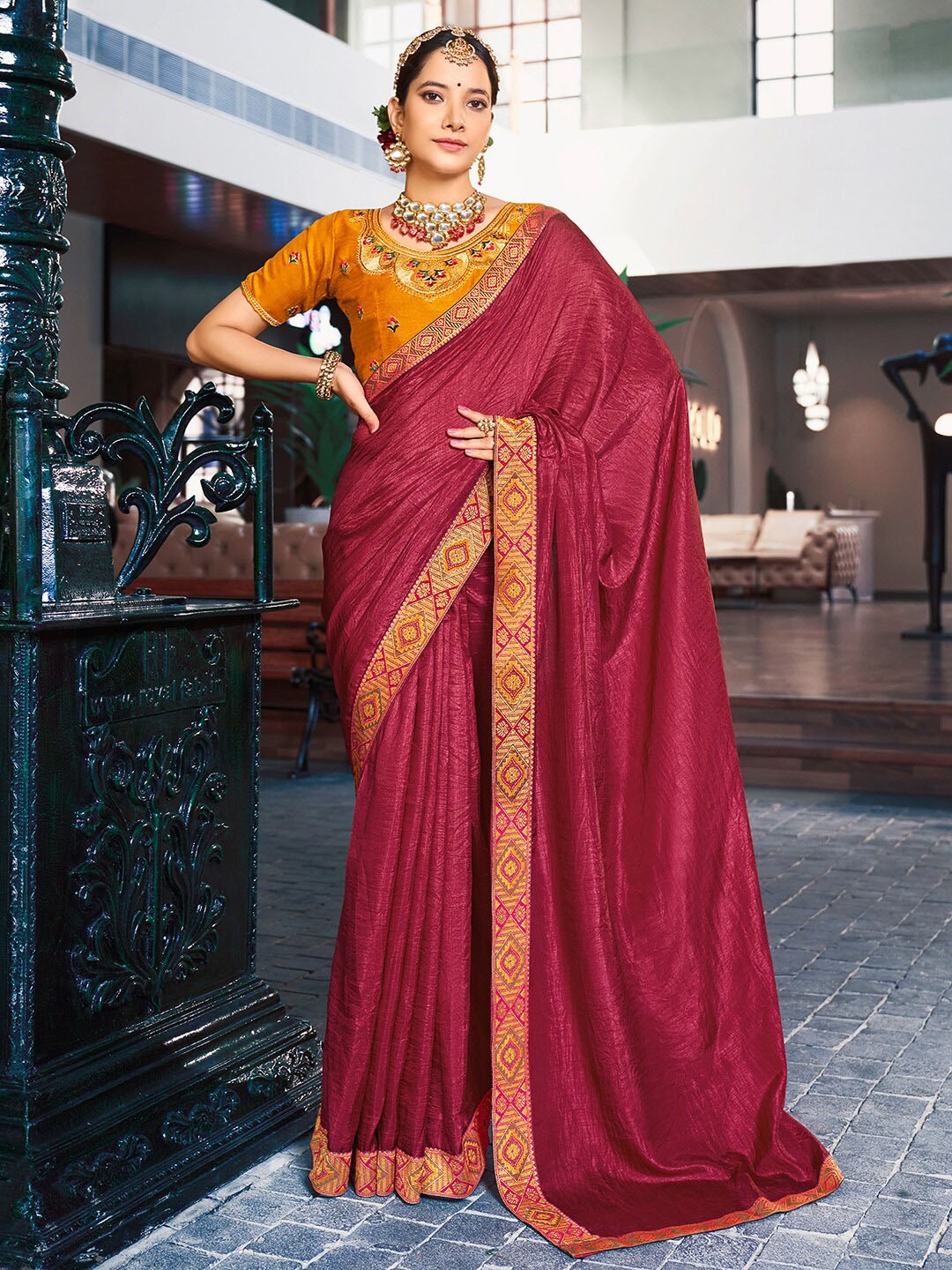 

Saree mall Woven Design Border Silk Blend Sarees, Maroon