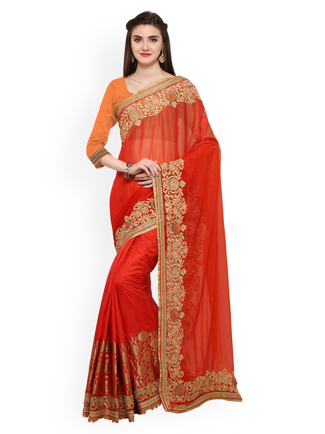 

Kalista Red Embroidered Silk Cotton Saree