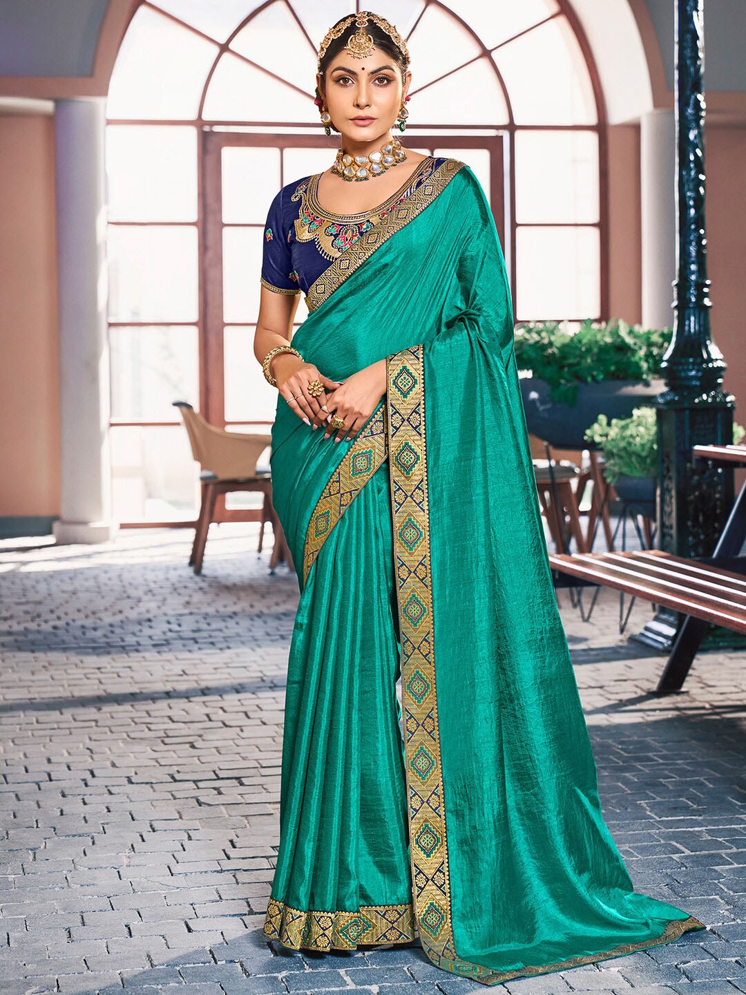 

Saree mall Silk Blend Saree, Blue