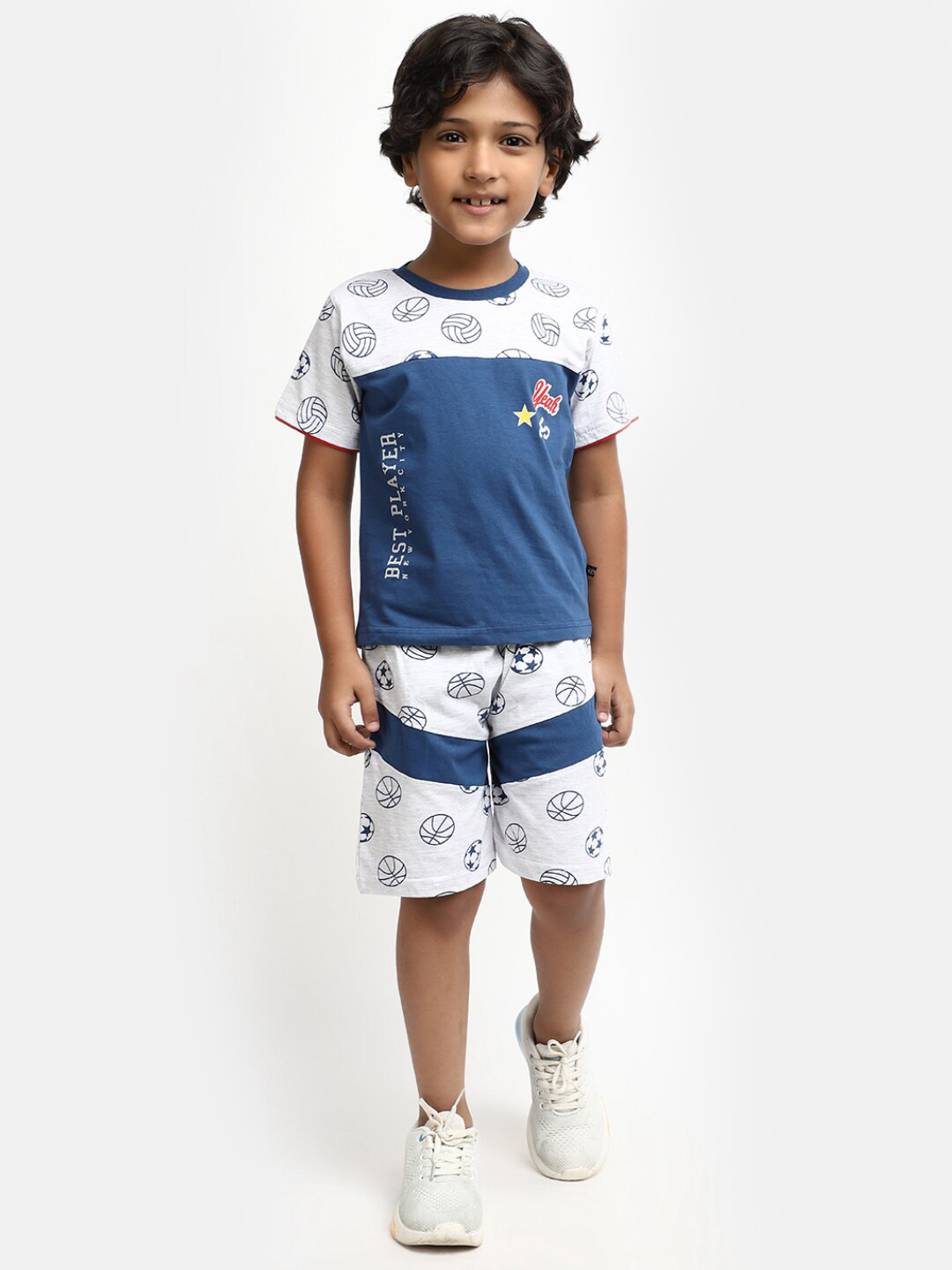 

V-Mart Boys Printed Pure Cotton T-Shirt With Shorts, Blue