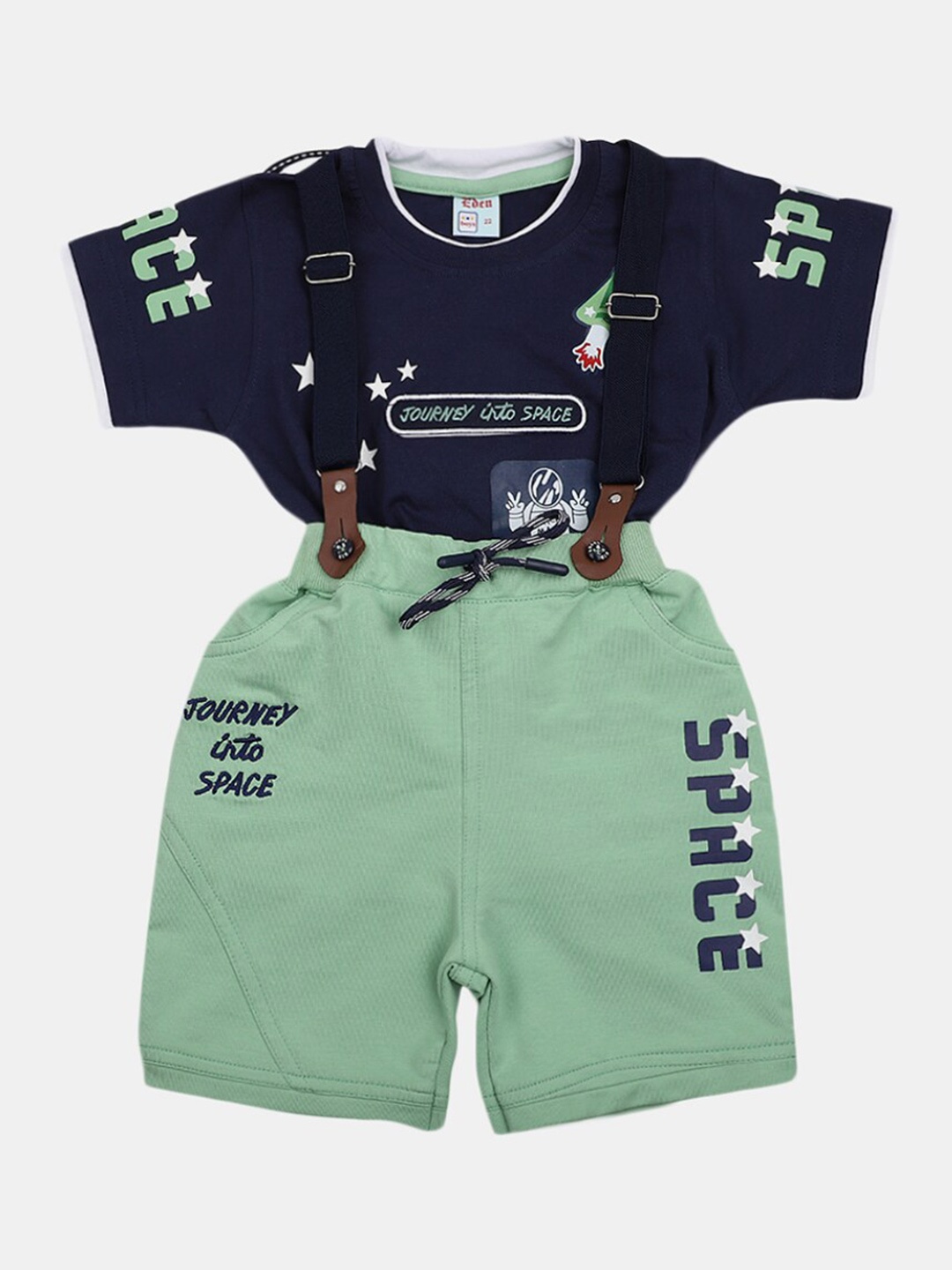 

V-Mart Boys Printed Pure Cotton T-shirt With Shorts, Blue