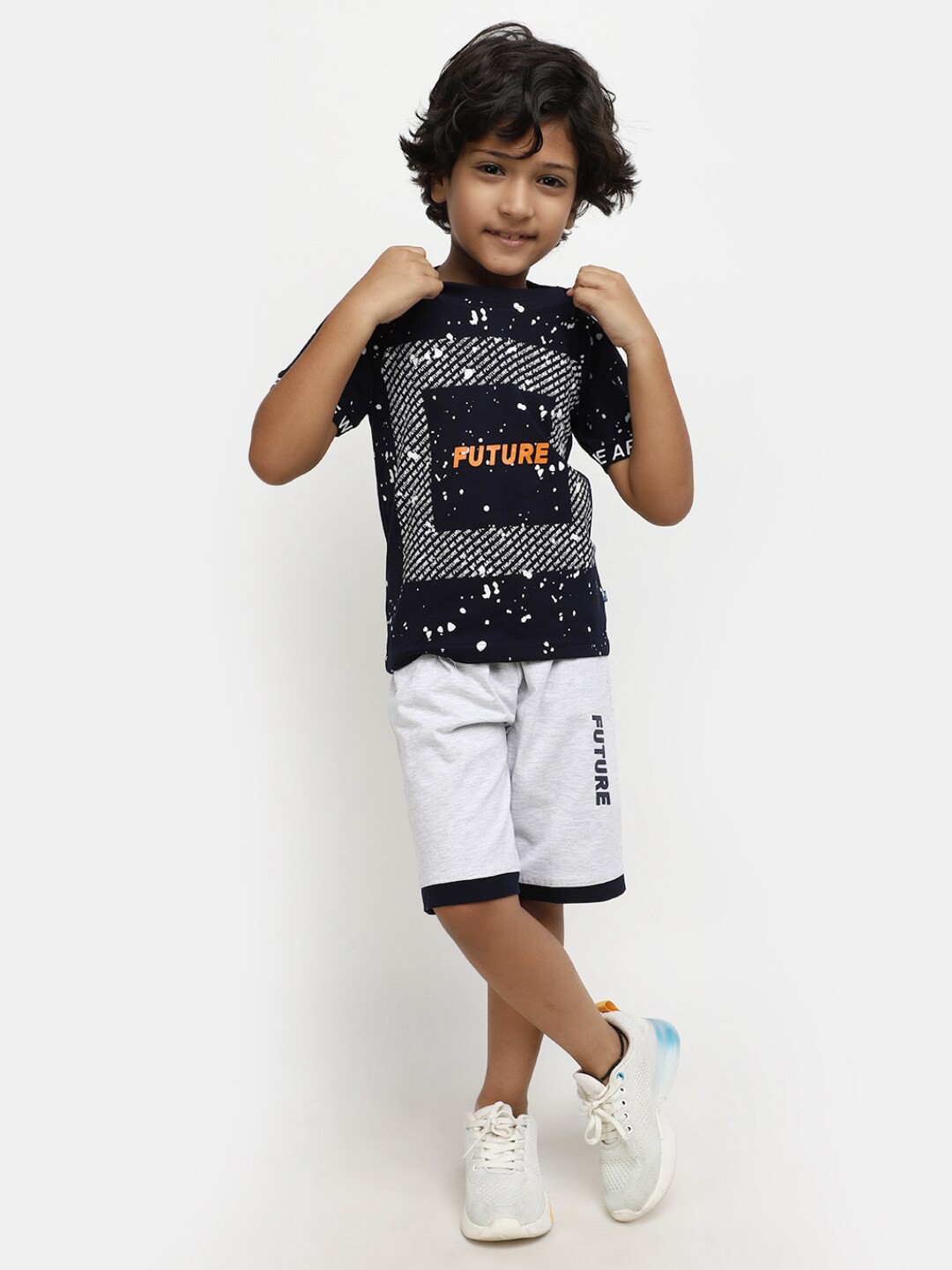 

V-Mart Kids Printed Pure Cotton T-shirt With Shorts Clothing Set, Navy blue