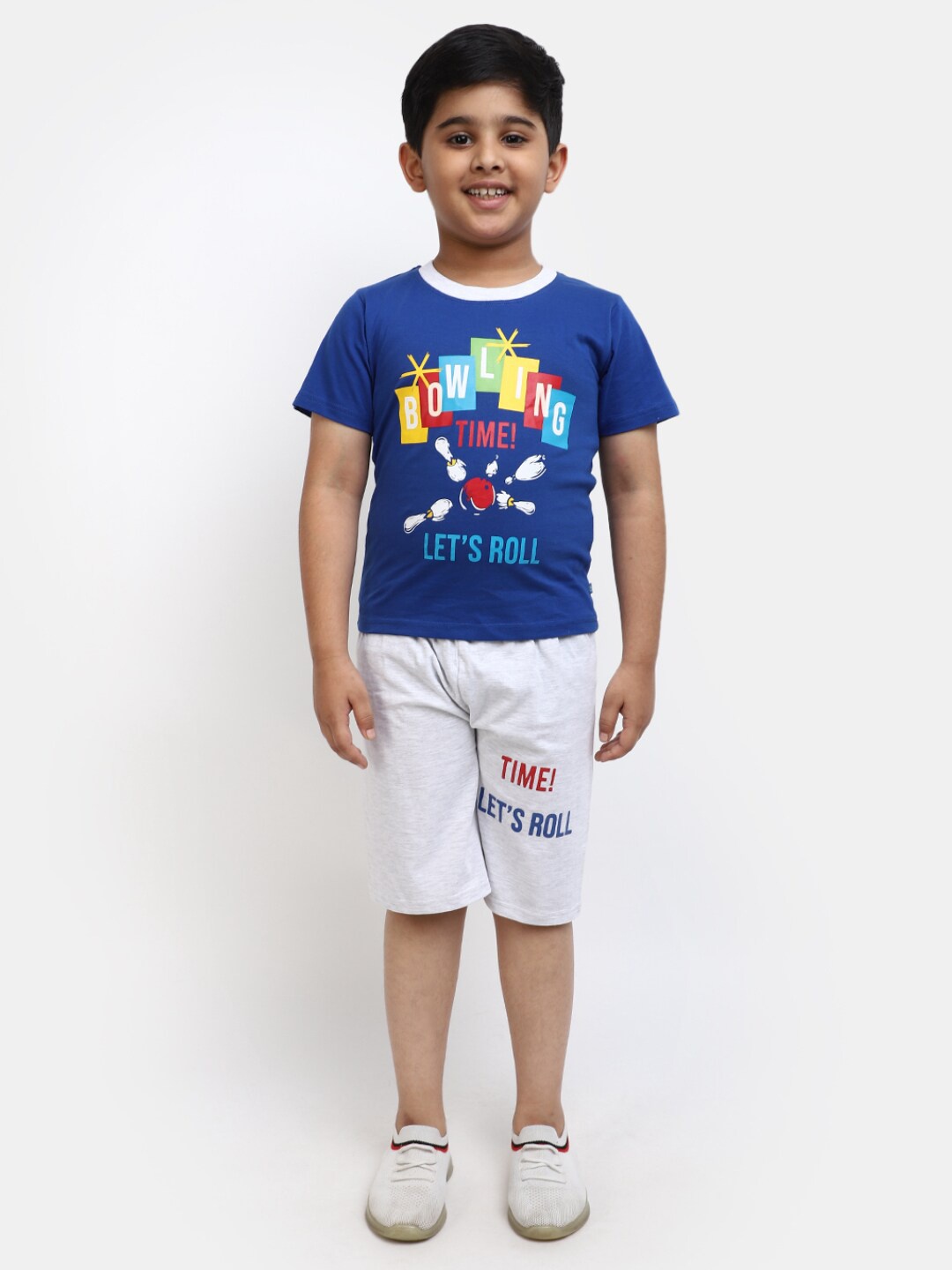 

V-Mart Boys Printed Pure Cotton T-shirt With Shorts, Blue