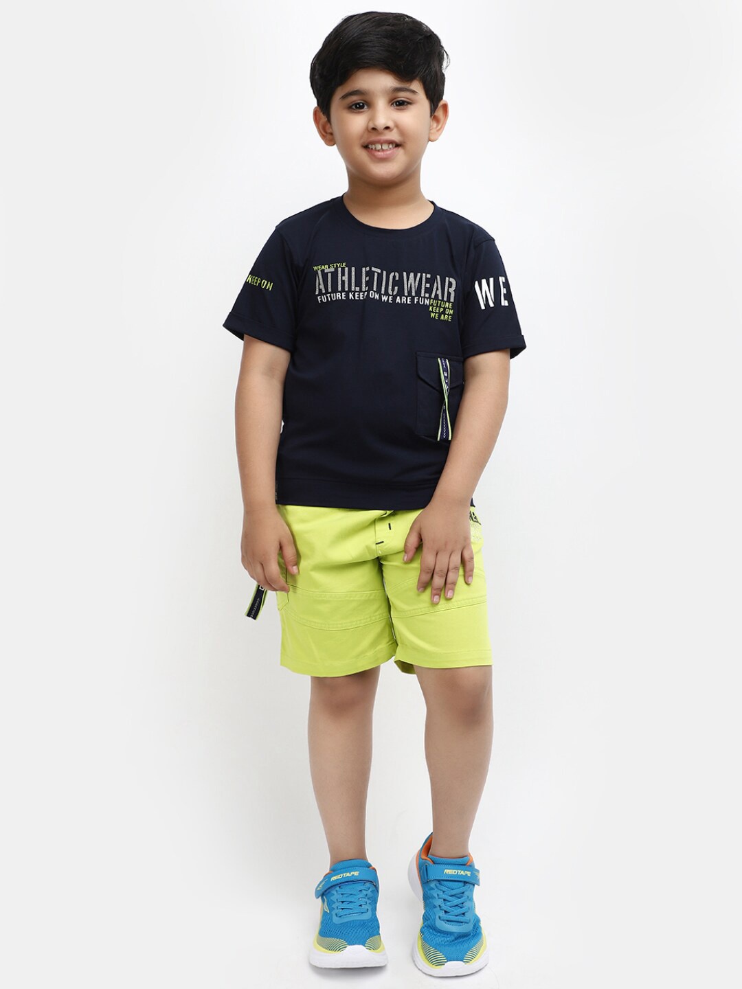 

V-Mart Kids Typography Printed Pure Cotton T-shirt With Shorts, Blue