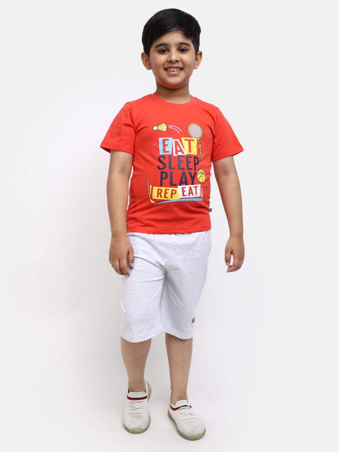 

V-Mart Boys Pure Cotton Printed T-shirt with Shorts, Orange