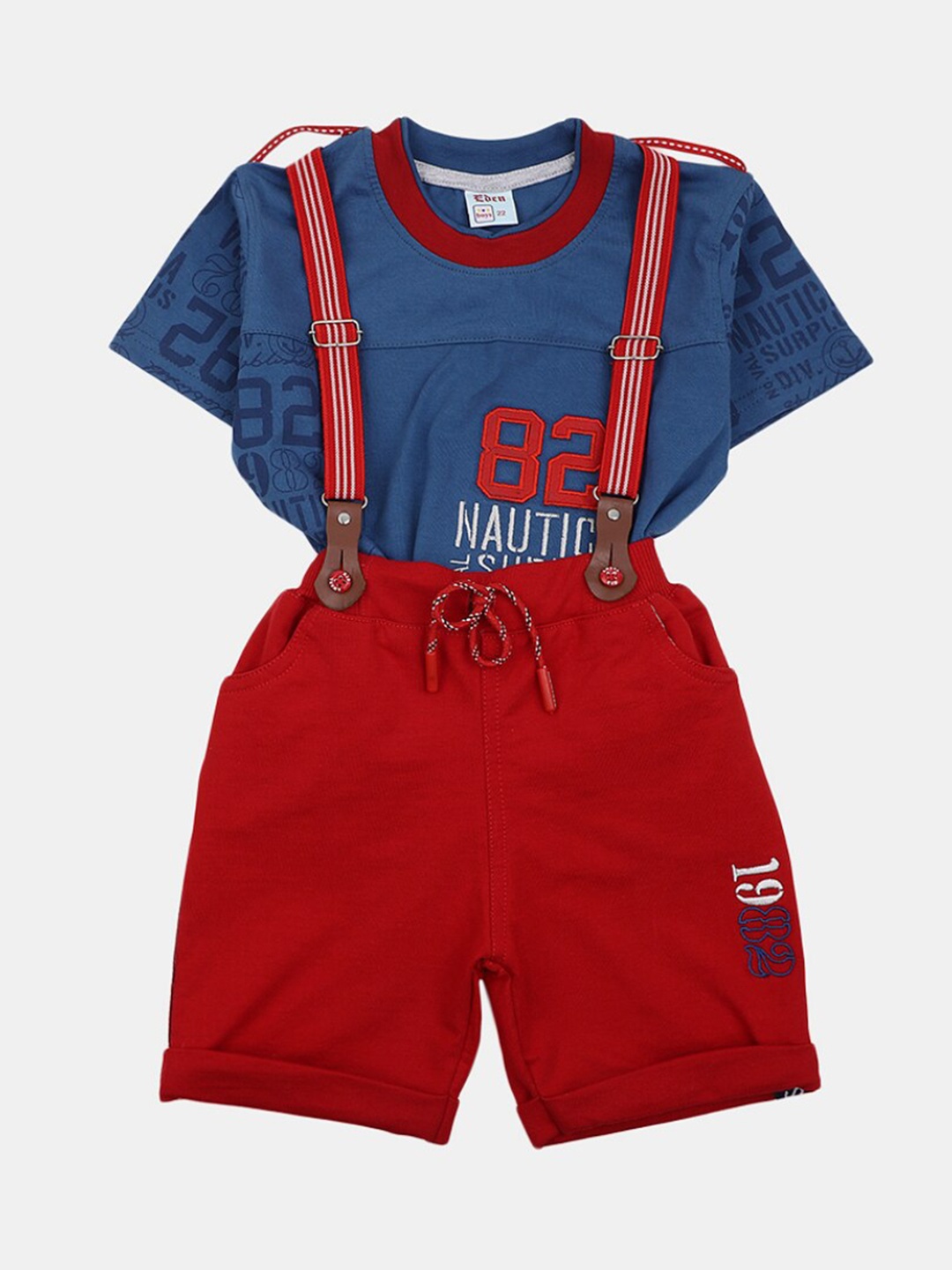 

V-Mart Kids Printed Pure Cotton T-shirt With Shorts With Suspenders Clothing Set, Blue