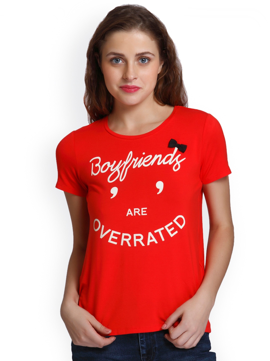 

Only Women Red Printed Slim Fit T-shirt