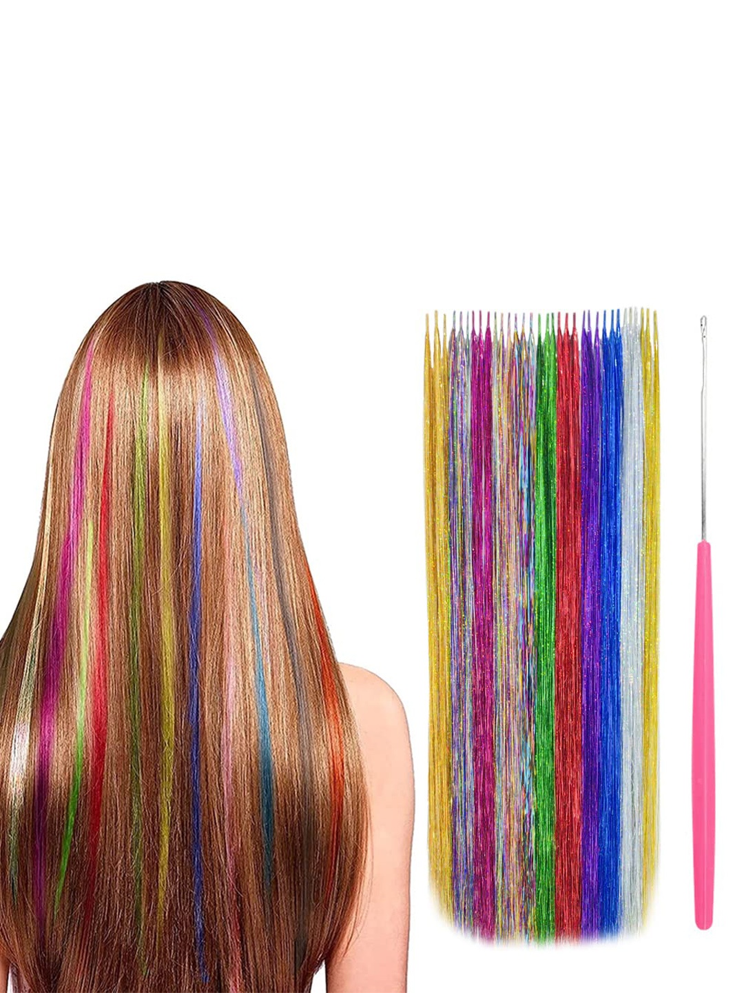 

CHANDERKASH Set Of 8 Synthetic Fibre Tinsel Clip In Hair Extensions - 55.42cms each, Blue