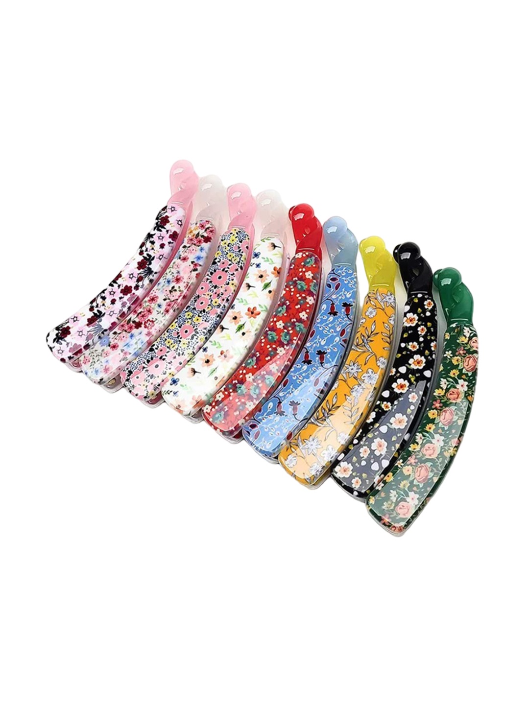 

CHANDERKASH Pack Of 9 Floral Printed Banana Clips, Black