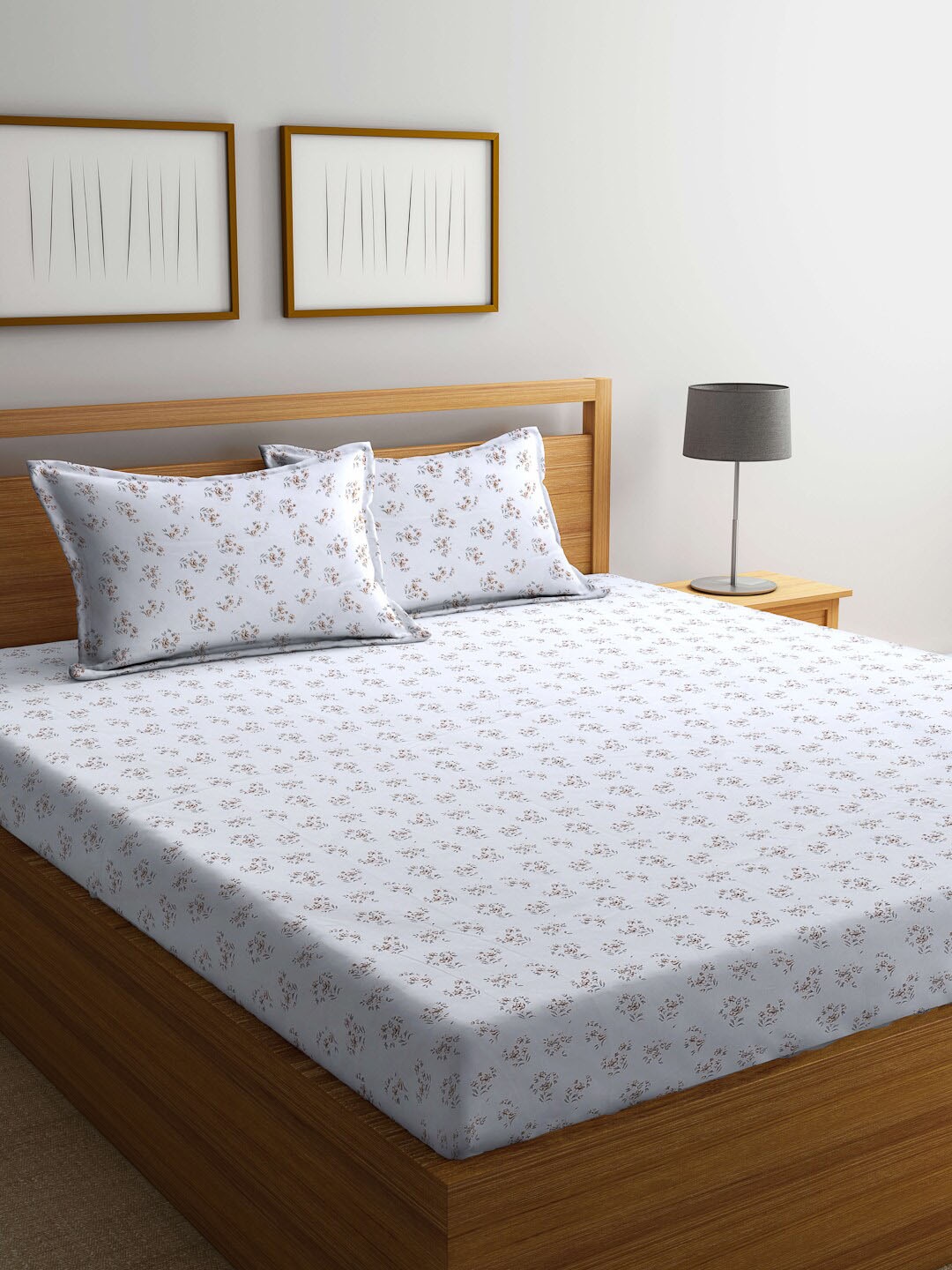 

FABINALIV Off White & Brown Floral Cotton 300 TC King Bedsheet With 2 Pillow Covers