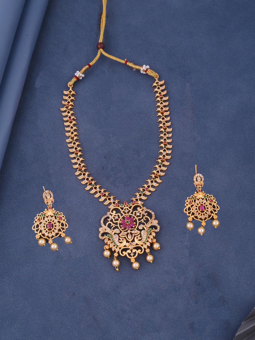 

ROFARWORD Gold Plated & Stone-Studded Traditional Jewellery Set
