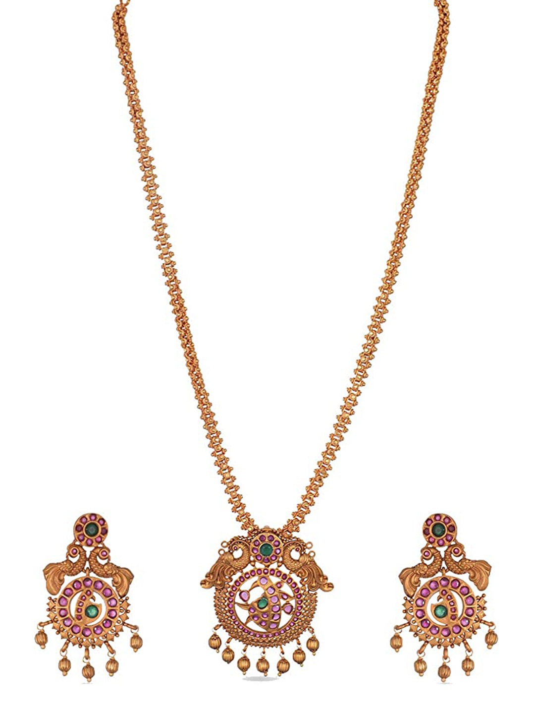 

ROFARWORD Gold-Plated Stone-Studded & Beaded Jewellery Set