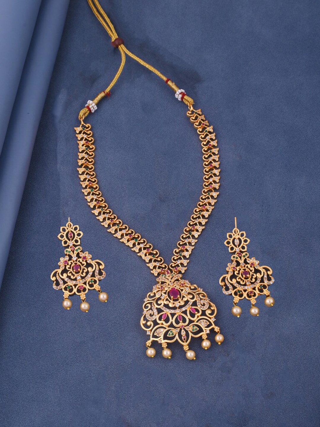 

ROFARWORD Gold Plated & Stone Studded Jewellery Set
