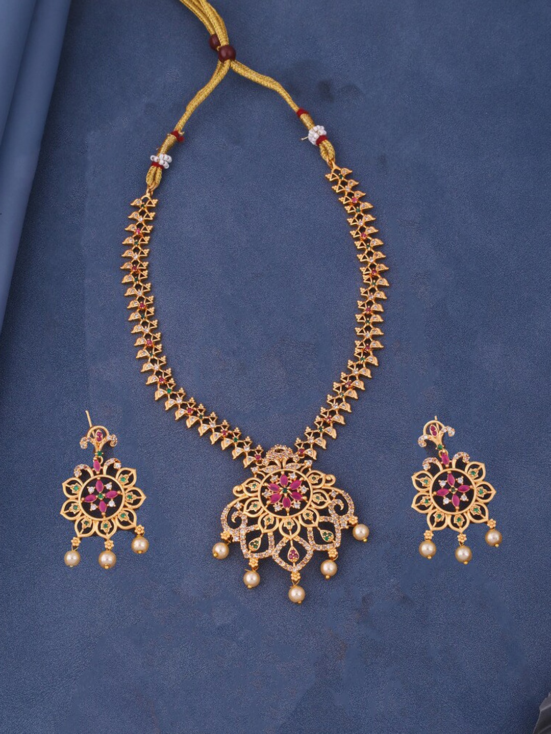 

ROFARWORD Gold-Plated Stone-Studded Jewellery Set