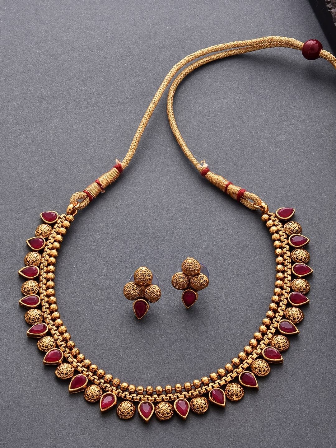 

ROFARWORD Gold-Plated Stone-Studded Jewellery Set