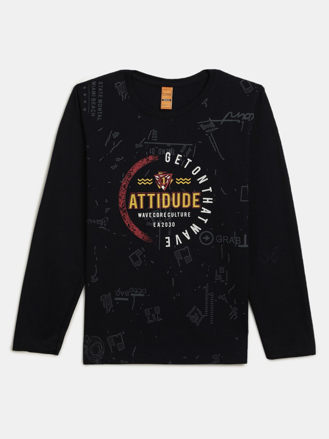 

V-Mart Boys Typography Printed Long Sleeves Cotton T-shirt, Black