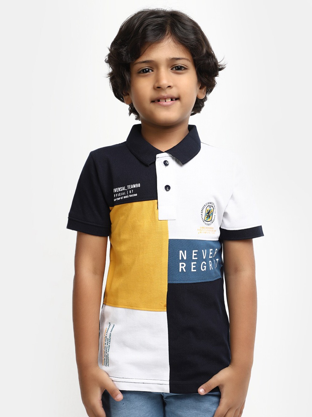 

V-Mart Boys Colourblocked Polo Collar Cotton T-shirt, Navy blue