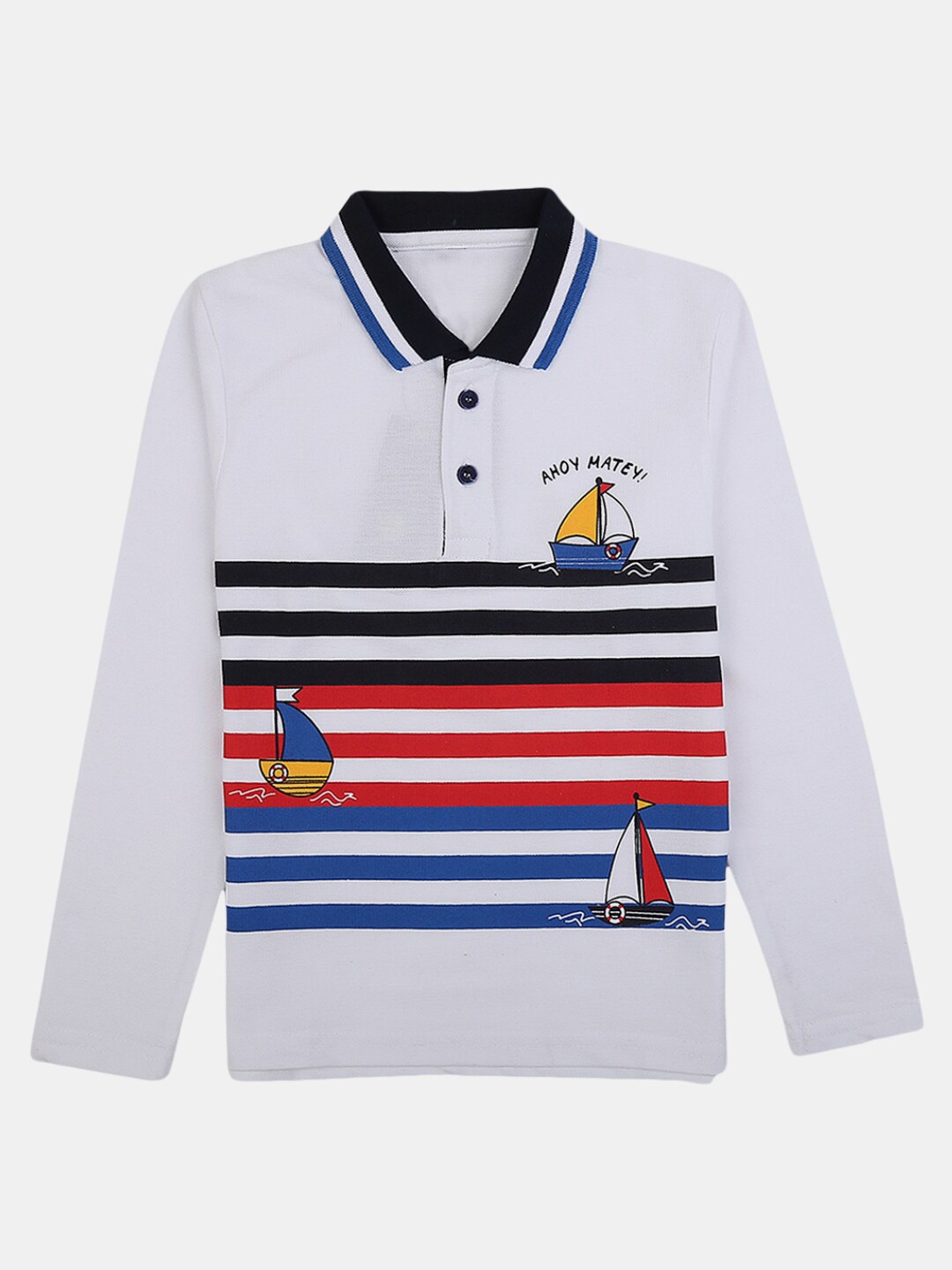 

V-Mart Boys Striped Polo Collar Long Sleeve Cotton T-Shirts, White