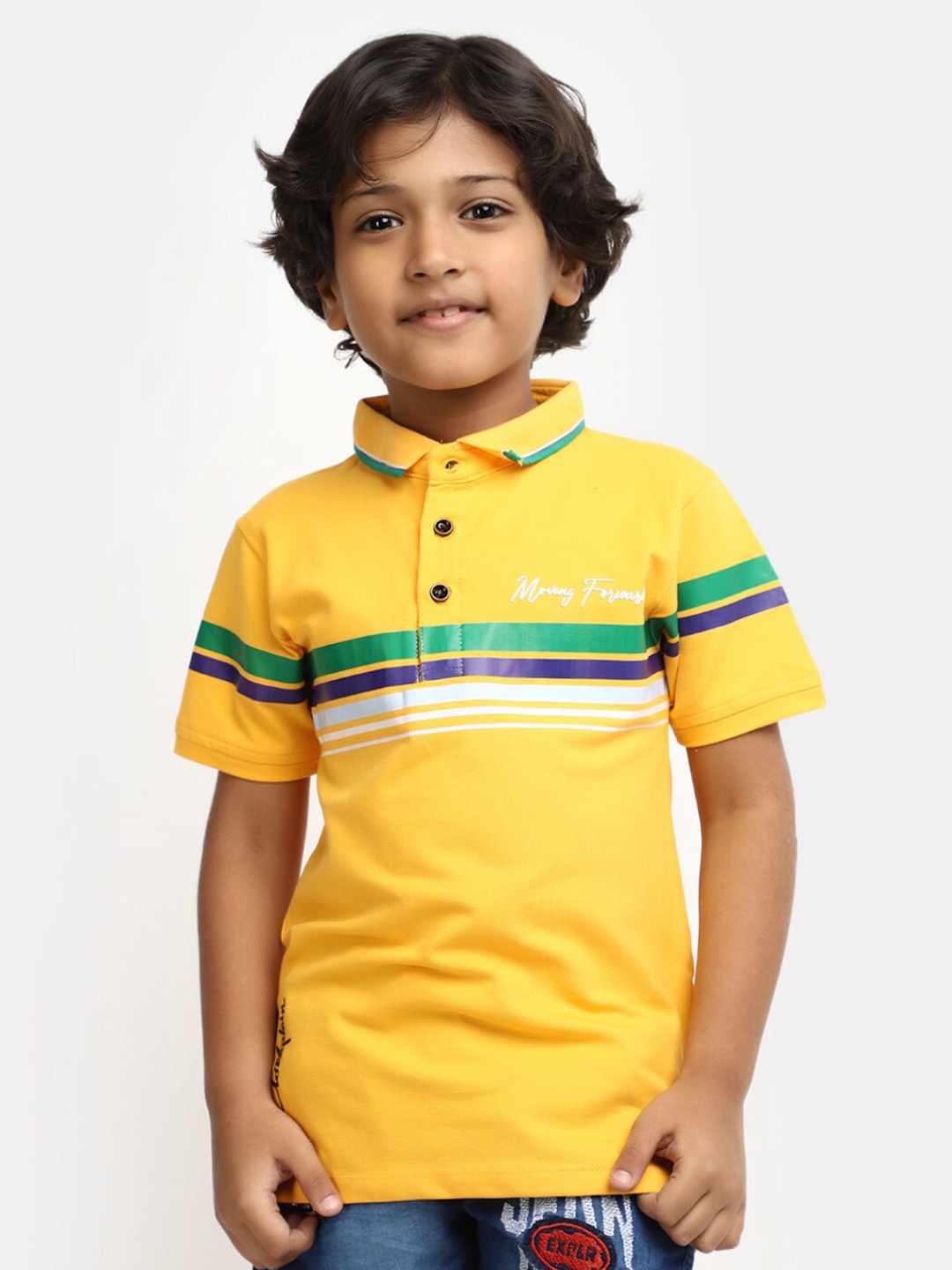 

V-Mart Boys Striped Polo Collar Cotton T-shirt, Yellow